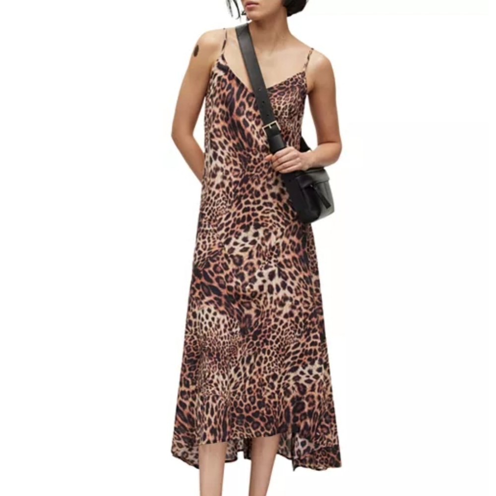 ALLSAINTS - Essie Evita Leopard Maxi Slip Dress Sz 2 US NWT
